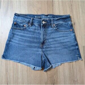 American Eagle Size 4 Relaxed Shorts Strigid Denim Raw Hem Whiskered Cut Off